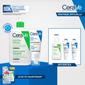 Cerave crème lavante hydratante 473 ml + crème hydratante visage spf 50 52 ml + Cadeaux offerts! | LABELPARA.MA