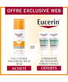 Eucerin sun protection gel creme oil control toucher sec SPF 50+ 50ML + 2 Dermopure gel nettoyant format voyage