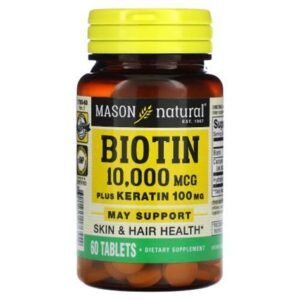 Mason Natural Biotine 10 000 mcg + Kératine 100 mg