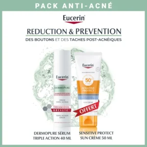 Eucerin Pack anti-acné (Dermopure sérum triple action 40ml Efficace +sensitive protect sun crème 50ml spf50)