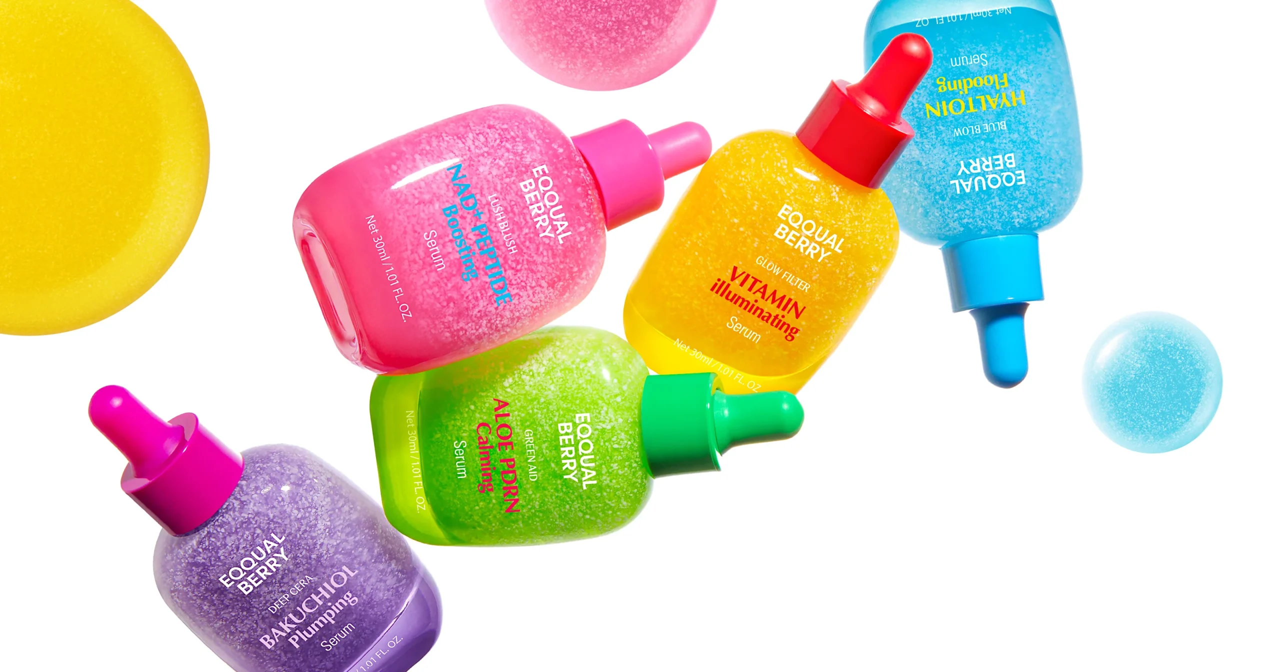Collection EQQUAL BERRY : sérums colorés Aloe PDRN, Bakuchiol, NAD+ Peptide, Vitamine C et Hyaltoin